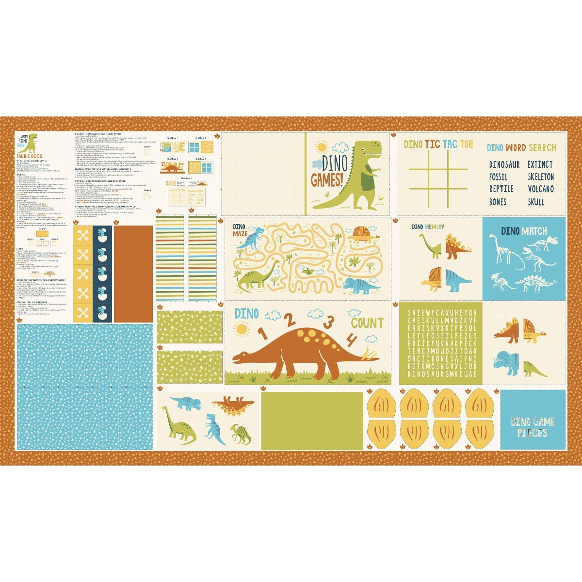Moda Fabric Panels & Labels Moda Fabric Stomp Stomp Roar Activity Book Fabric Panel 20826 11  - The Sewing Studio