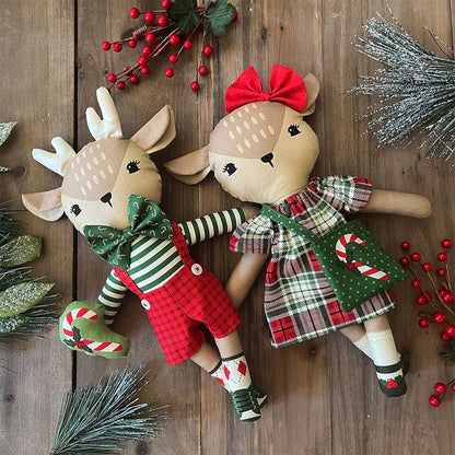 Multi-coloured Christmas Moda Fabric Panels & Labels Moda Holiday Cheer Reindeer Dolls Panel - The Sewing Studio