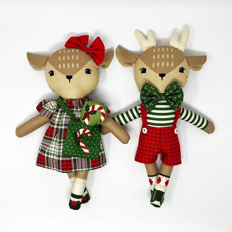 Multi-coloured Christmas Moda Fabric Panels & Labels Moda Holiday Cheer Reindeer Dolls Panel - The Sewing Studio