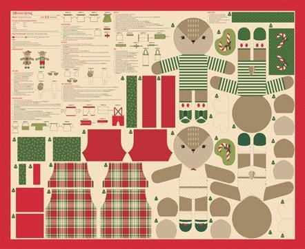Multi-coloured Christmas Moda Fabric Panels & Labels Moda Holiday Cheer Reindeer Dolls Panel - The Sewing Studio