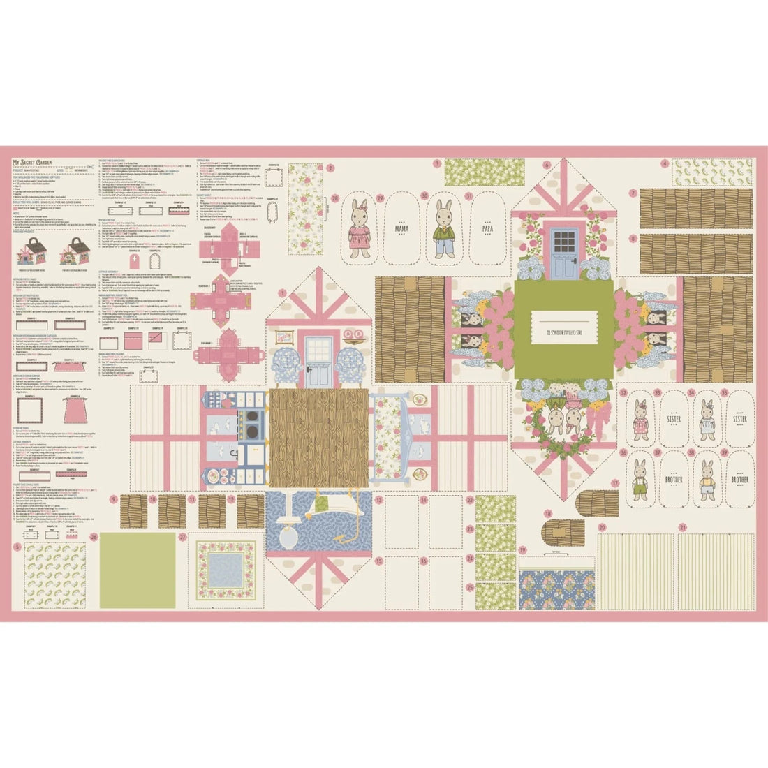 Moda Fabric Panels & Labels Moda My Secret Garden Bunny Cottage Panel - The Sewing Studio