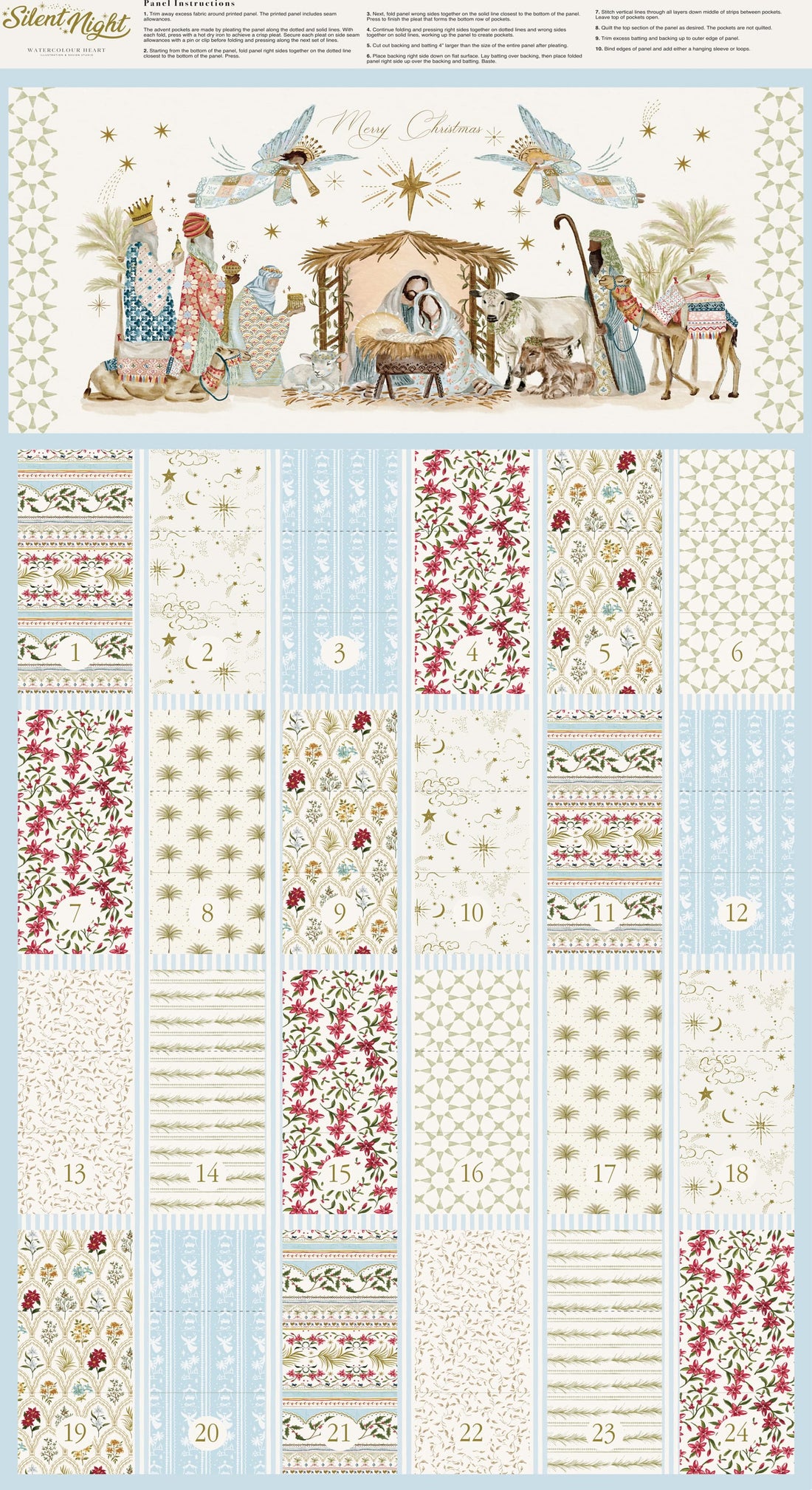 Creams and Naturals Christmas Moda Fabric Panels & Labels Moda Silent Night Fabric Panel - The Sewing Studio
