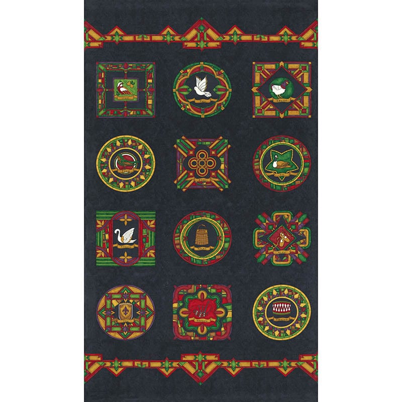 Moda Twelve Days Fabric Panel Onyx 6955-19 | Fabric Panels & Labels