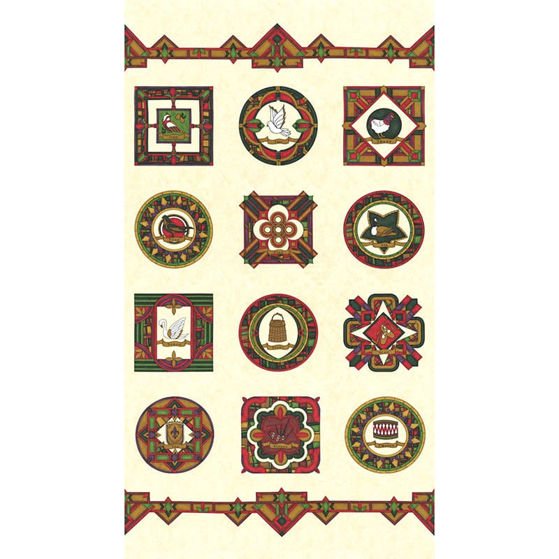 Moda Twelve Days Fabric Panel Pearl 6955-11 | Fabric Panels & Labels