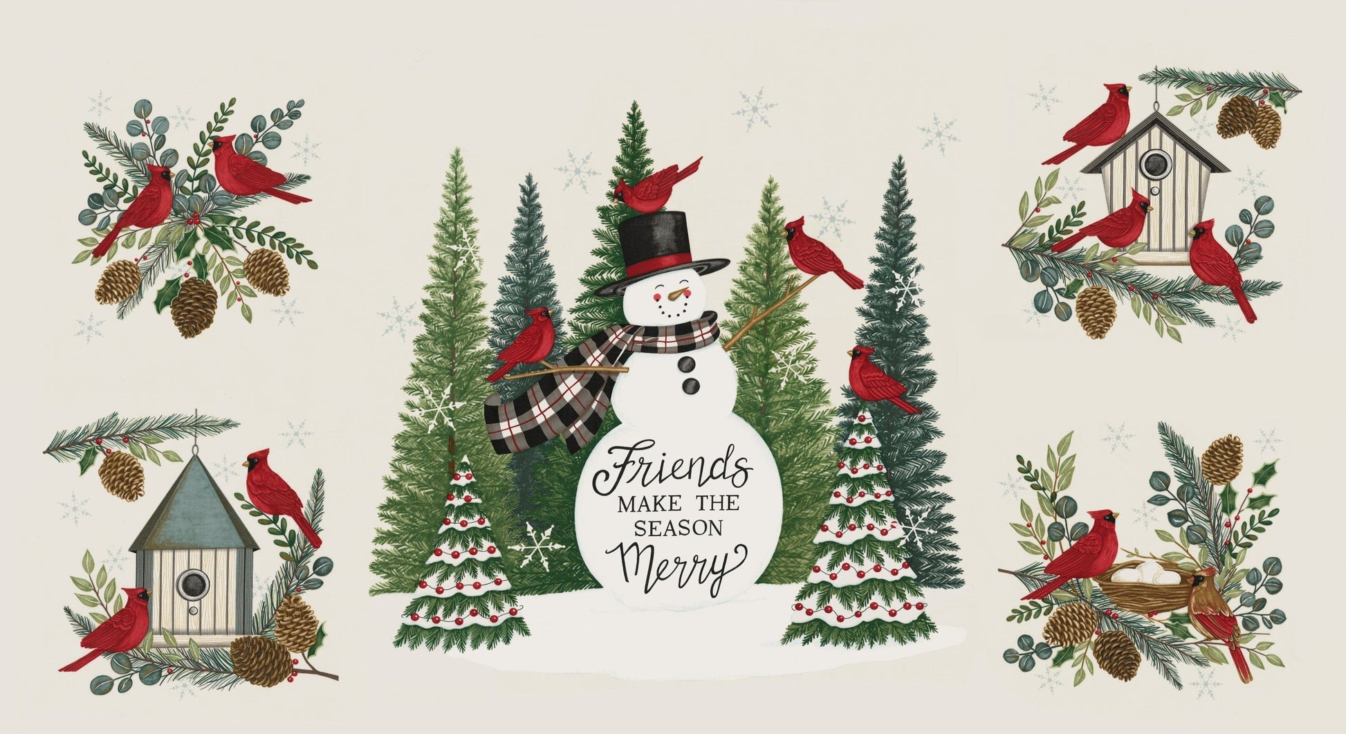 Moda Fabric Panels & Labels Moda Winter Friends 24 x 44 Inch Panel Snowman Snowy White 56139 11  - The Sewing Studio