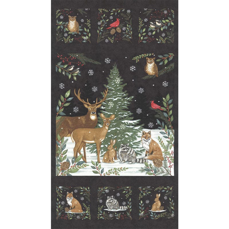 Moda Fabric Panels & Labels Moda Woodland Winter Fabric Panel Charcoal Black 56099-17  - The Sewing Studio