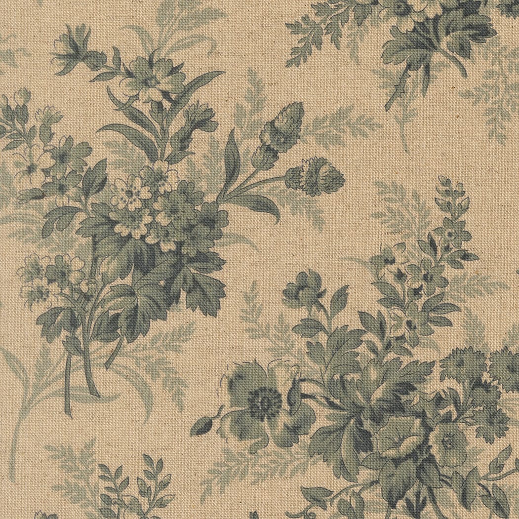 Creams and Naturals Floral Moda Fabric Moda Breathtaking Blues Linen - The Sewing Studio