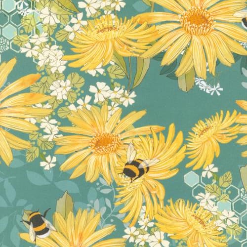 Multi-coloured Woodland and Nature Moda Fabric Moda 108" Pollinators Quilt Backing in Pond - The Sewing Studio