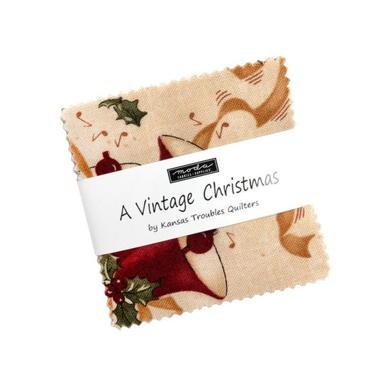 Multi-coloured Christmas, Classic Prints Moda Fabric Pre Cuts Moda A Vintage Christmas Mini Charm Pack 9780MC - The Sewing Studio