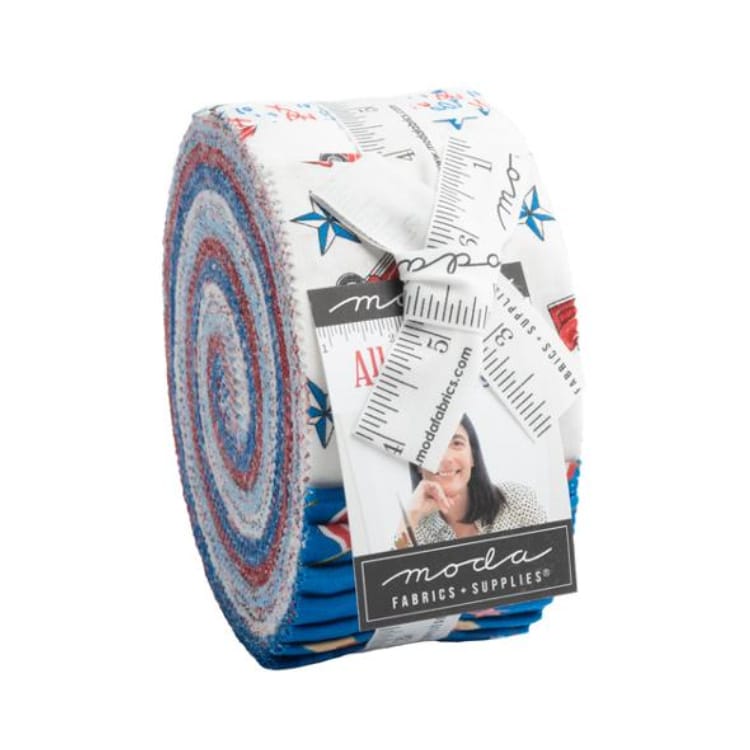 Multi-coloured Novelty Moda Fabric Pre Cuts Moda All American Jelly Roll 56020JR - The Sewing Studio