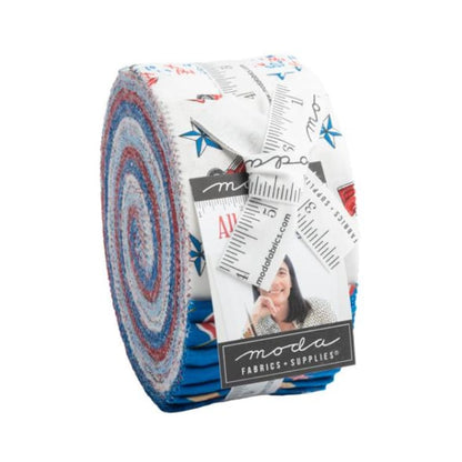 Multi-coloured Novelty Moda Fabric Pre Cuts Moda All American Jelly Roll 56020JR - The Sewing Studio