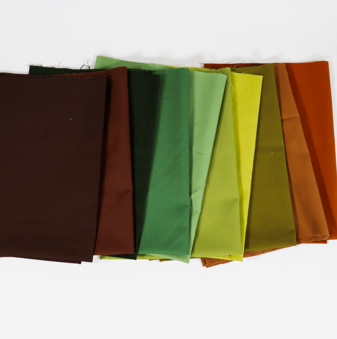 Moda Fabric Pre Cuts Moda Bella Solids Koos/Woodland 10 Piece Fat Quarter Bundle - The Sewing Studio