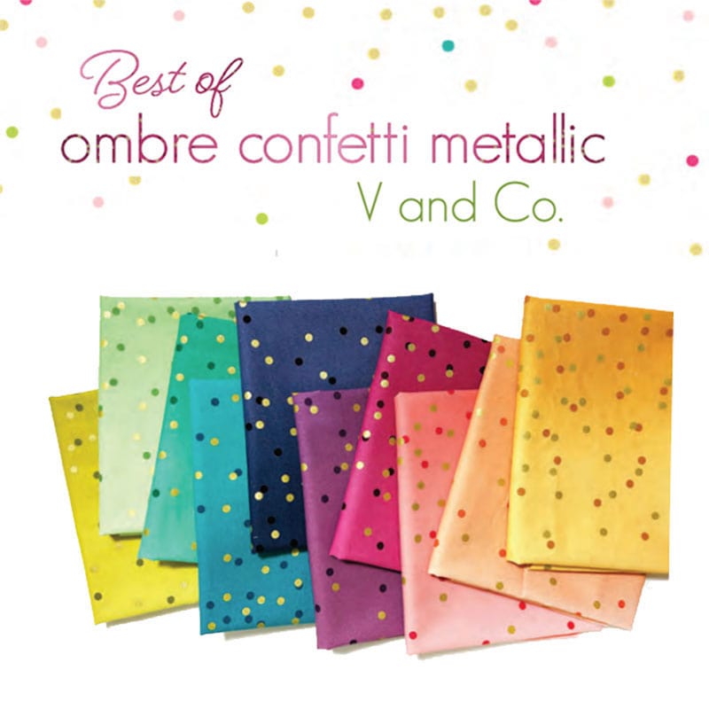 Multi-coloured Metallic, Blender Moda Fabric Pre Cuts Moda Best Of Ombre Confetti Metallic Jelly Roll 10807JRMB - The Sewing Studio
