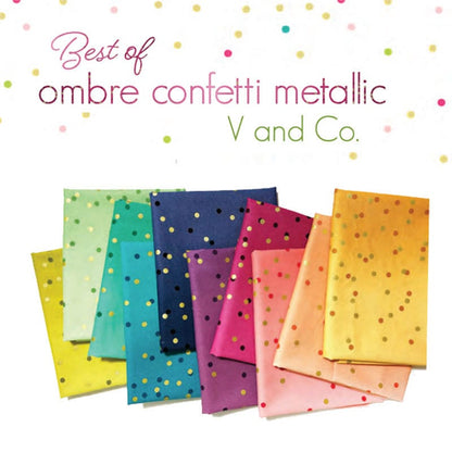 Multi-coloured Metallic, Blender Moda Fabric Pre Cuts Moda Best Of Ombre Confetti Metallic Jelly Roll 10807JRMB - The Sewing Studio