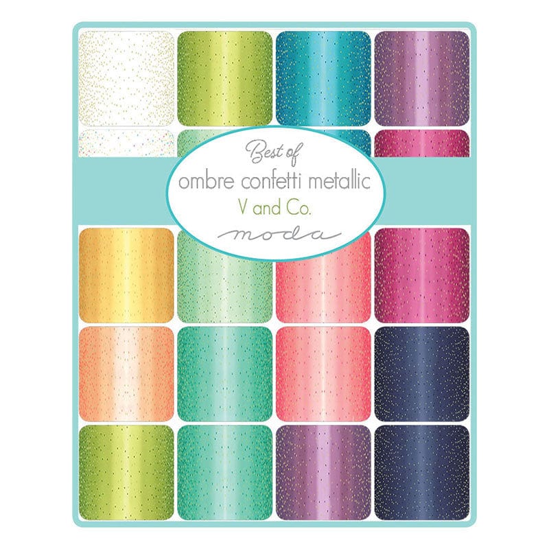 Multi-coloured Metallic, Blender Moda Fabric Pre Cuts Moda Best Of Ombre Confetti Metallic Jelly Roll 10807JRMB - The Sewing Studio