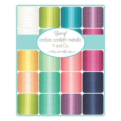Multi-coloured Metallic, Blender Moda Fabric Pre Cuts Moda Best Of Ombre Confetti Metallic Jelly Roll 10807JRMB - The Sewing Studio