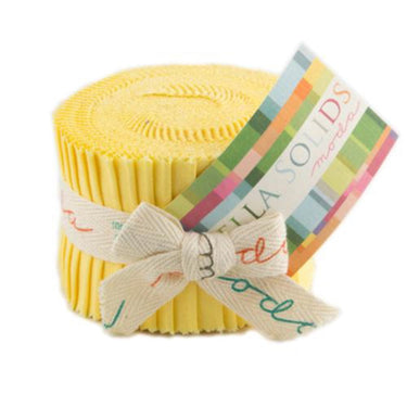 Moda Fabric Pre Cuts Moda Fabric Junior Jelly Roll Bella Solid 30s Yellow  - The Sewing Studio for sale UK - The Sewing Studio