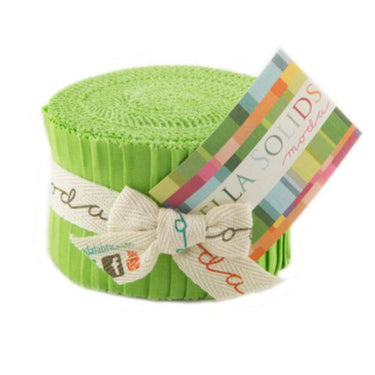 Moda Fabric Pre Cuts Moda Fabric Junior Jelly Roll Bella Solids Lime  - The Sewing Studio for sale UK - The Sewing Studio