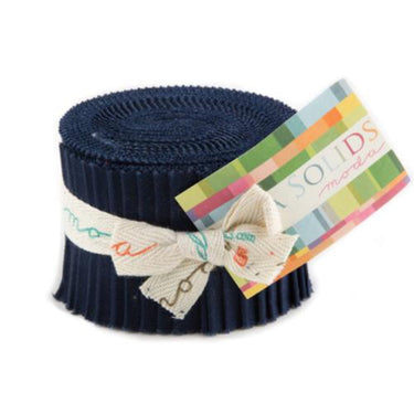 Moda Fabric Pre Cuts Moda Fabric Junior Jelly Roll Bella Solids Navy  - The Sewing Studio for sale UK - The Sewing Studio