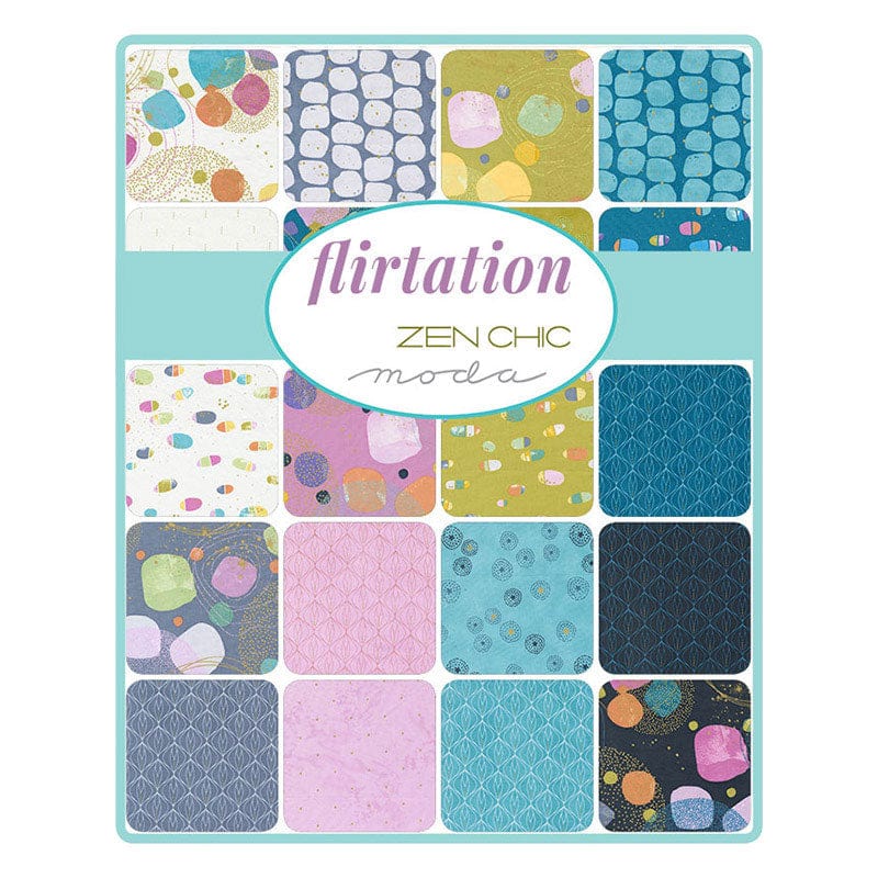 Multi-coloured Fun and Funky Moda Fabric Pre Cuts Moda Flirtation Fat Quarter Pack 36 Piece 1830AB - The Sewing Studio