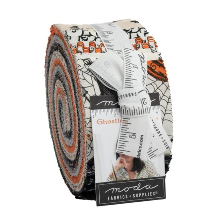 Multi-coloured Halloween Moda Fabric Pre Cuts Moda Ghostly Greetings Jelly Roll 56040JR - The Sewing Studio