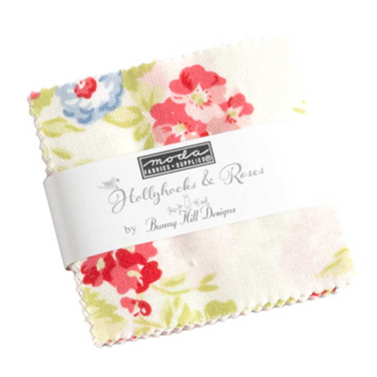 Multi-coloured Floral, Foliage Moda Fabric Pre Cuts Moda Hollyhocks And Roses Mini Charm 3050MC - The Sewing Studio