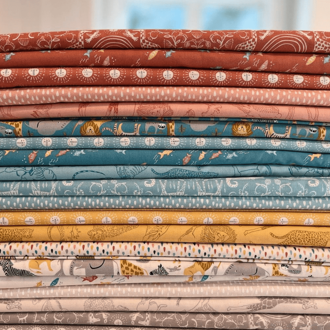 Multi-coloured Novelty, Animals, Childrens, Small Print Moda Fabric Pre Cuts Moda Noahs Ark Fat Quarter Pack 20 Piece 20870AB - The Sewing Studio
