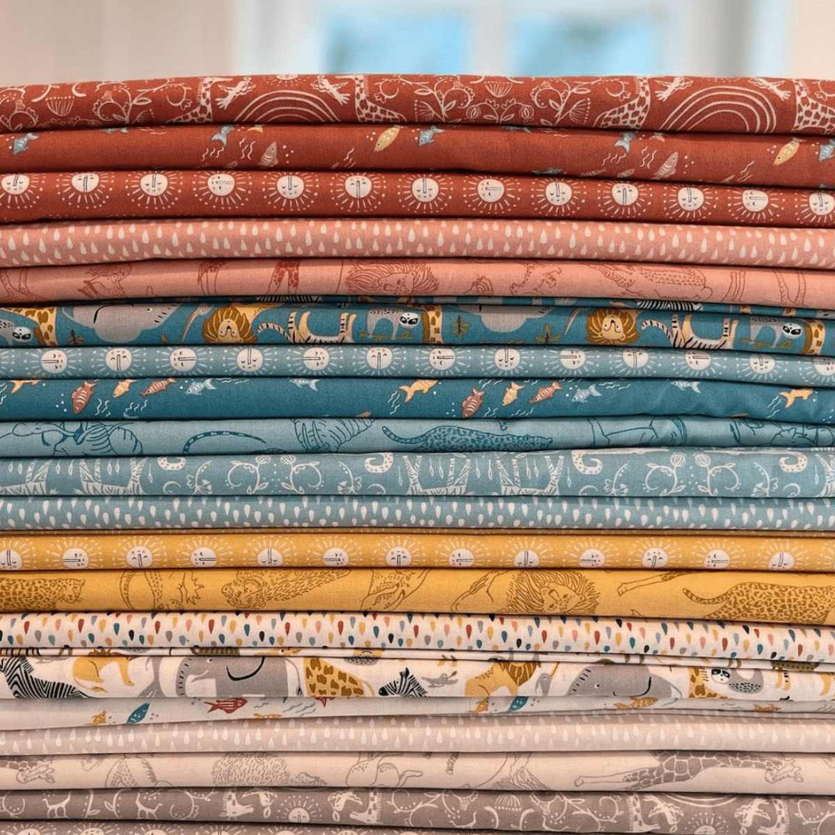 Multi-coloured Novelty, Animals, Childrens, Small Print Moda Fabric Pre Cuts Moda Noahs Ark Fat Quarter Pack 20 Piece 20870AB - The Sewing Studio