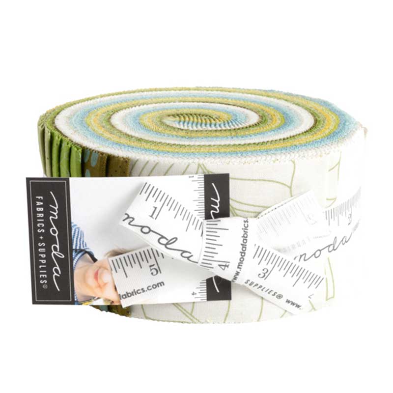 Multi-coloured Foliage, Small Print Moda Fabric Pre Cuts Moda Olive You Jelly Roll 1880JR - The Sewing Studio