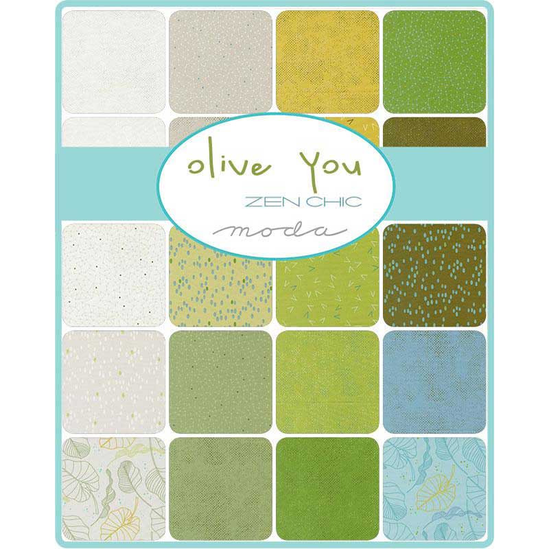 Multi-coloured Foliage, Small Print Moda Fabric Pre Cuts Moda Olive You Jelly Roll 1880JR - The Sewing Studio