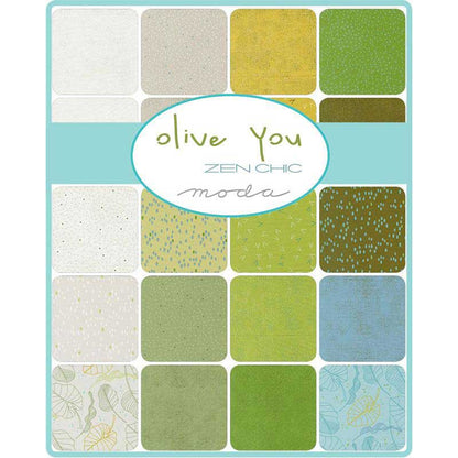Multi-coloured Foliage, Small Print Moda Fabric Pre Cuts Moda Olive You Jelly Roll 1880JR - The Sewing Studio