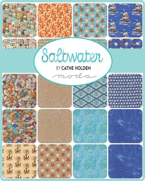 Moda Fabric Pre Cuts Moda Saltwater Fat Quarter Bundle 17 Pieces  - The Sewing Studio