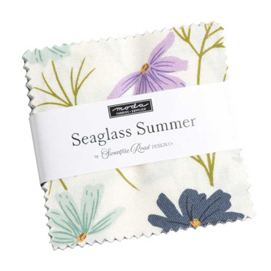 Multi-coloured Foliage, Floral, Nautical Moda Fabric Pre Cuts Moda Seaglass Summer Mini Charm 43180MC - The Sewing Studio