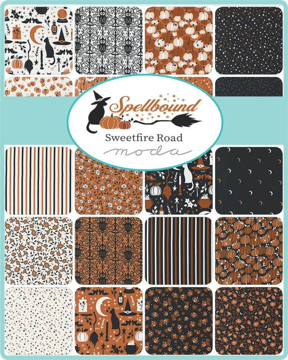 Multi-coloured Halloween Moda Fabric Pre Cuts Moda Spellbound Jelly Roll 43140JR - The Sewing Studio