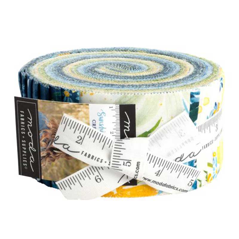 Multi-coloured Floral Moda Fabric Pre Cuts Moda Sunshine And Blue Skies Jelly Roll 39820JR - The Sewing Studio