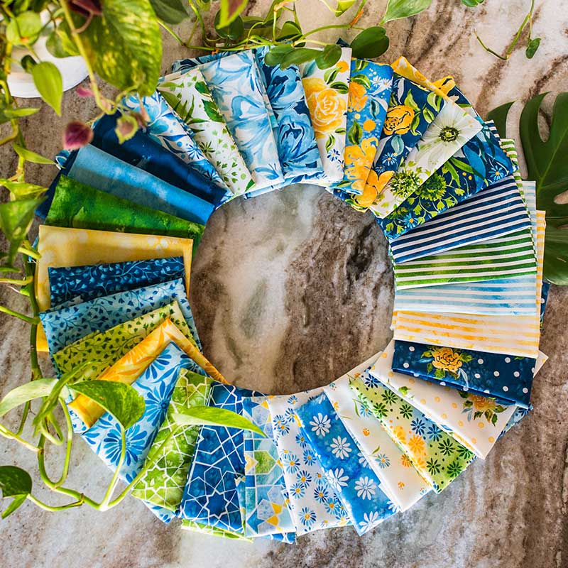 Multi-coloured Floral Moda Fabric Pre Cuts Moda Sunshine And Blue Skies Jelly Roll 39820JR - The Sewing Studio