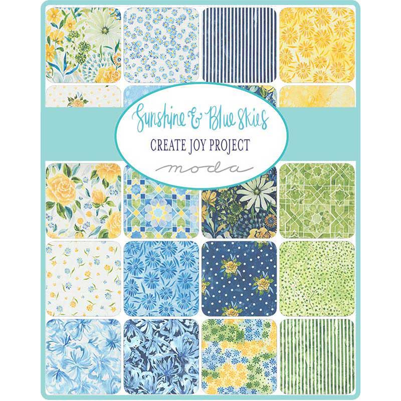 Multi-coloured Floral Moda Fabric Pre Cuts Moda Sunshine And Blue Skies Jelly Roll 39820JR - The Sewing Studio