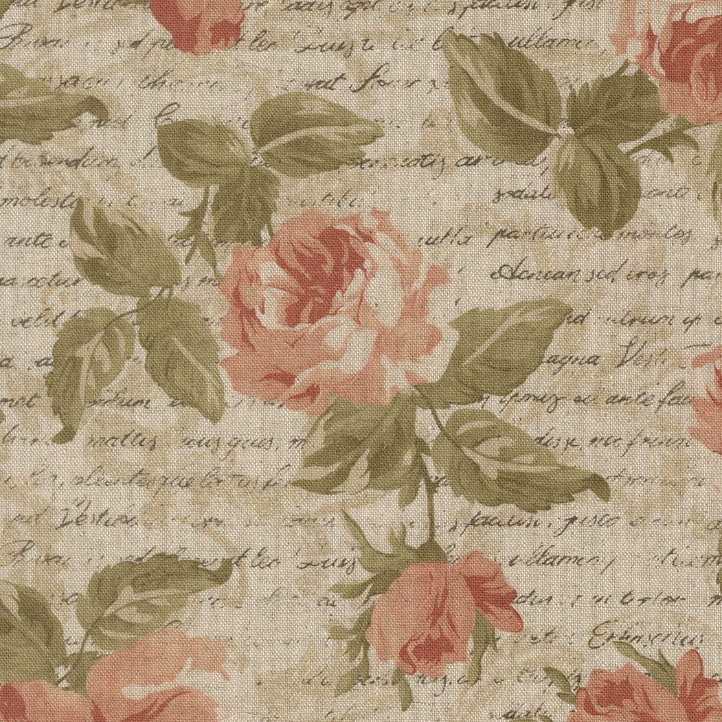 Multi-coloured Floral Moda Fabric Moda Dearly Beloved Cotton Linen in Romance Florals Text Mochi - The Sewing Studio