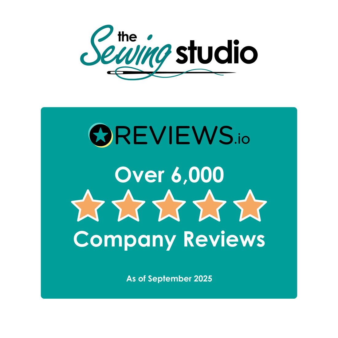 Badge from Reviews.io indicating over 6,000 company reviews for The Sewing Studio as of September 2025.