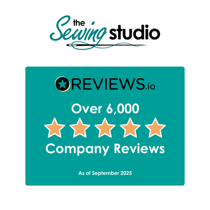 Badge from Reviews.io indicating over 6,000 company reviews for The Sewing Studio as of September 2025.