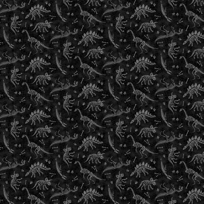 Northcott Fabrics Paleo Tales Digital Dino Fossils Black 26786-99 Main Image