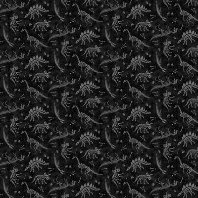 Northcott Fabrics Paleo Tales Digital Dino Fossils Black 26786-99