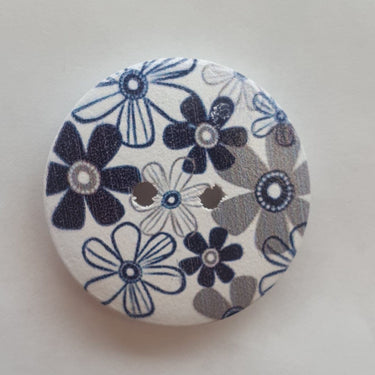 PandaHall Buttons Navy white and grey flower button. 32mm wide  - The Sewing Studio for sale UK - The Sewing Studio