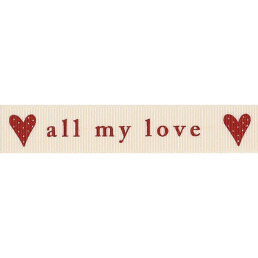 Ribbon: All My Love: 15mm: Natural and Red. Price per metre.