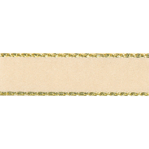 Gold Metallic Edge Satin Ribbon: 15mm: Cream