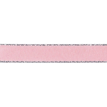 Silver Metallic Edge Satin Ribbon: 15mm: Pink Azalea