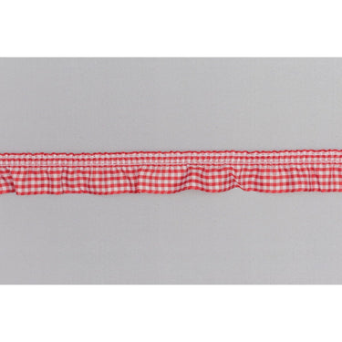 Frilled Gingham Ribbon Trim: Red: 25mm wide. Price per metre.