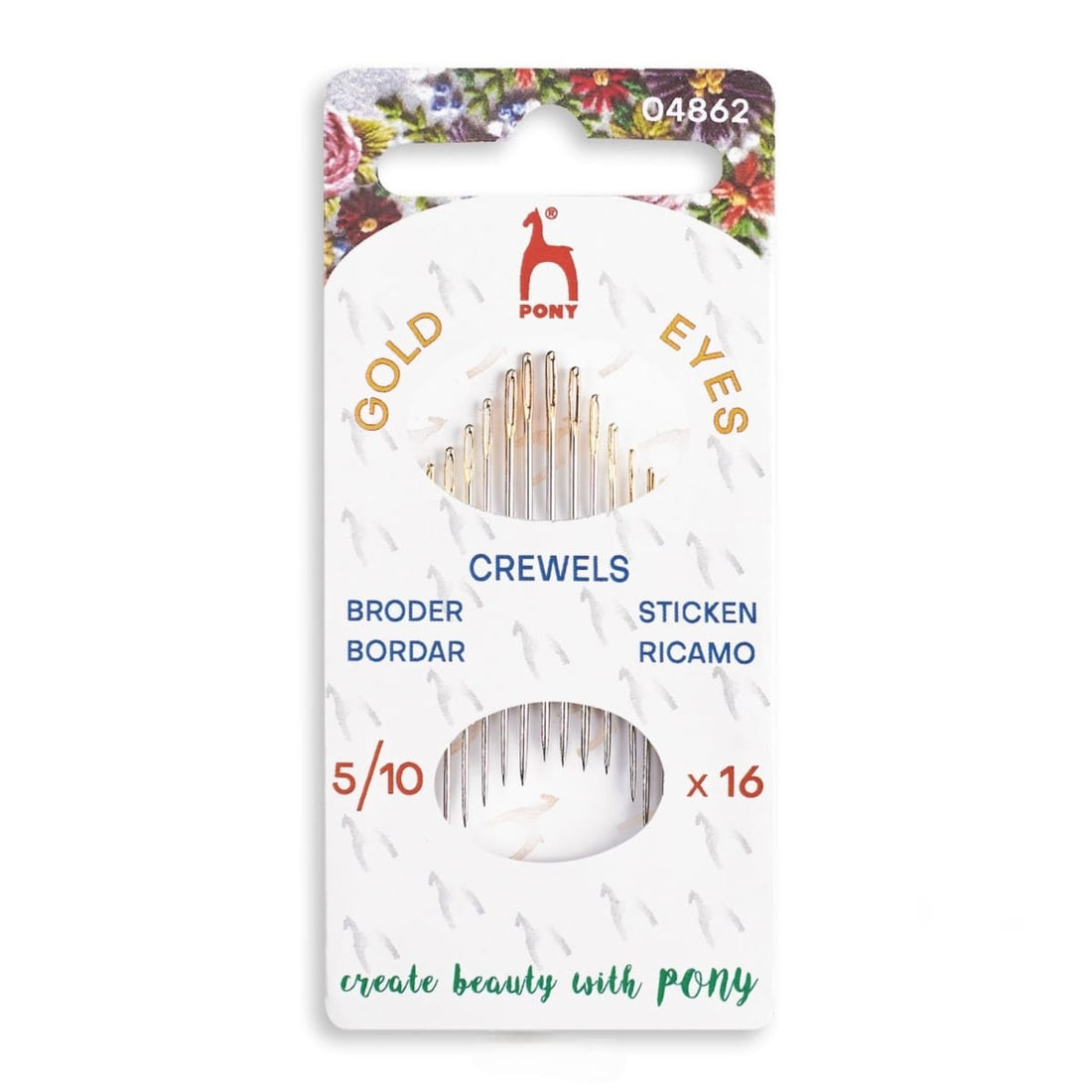 Hand Sewing Needles: Crewels (embroidery): Gold Eye: Sizes 5-10