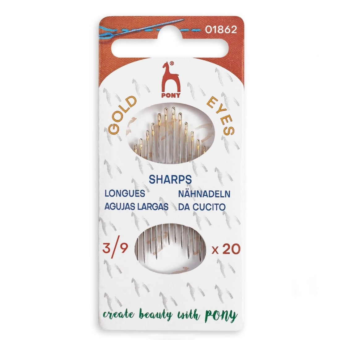 Hand Sewing Needles: Sharps: Gold Eye: Sizes 3-9