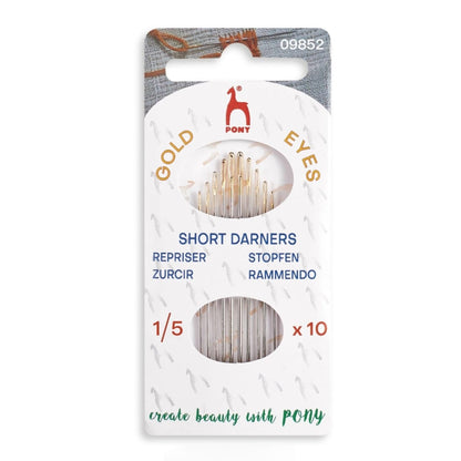 Hand Sewing Needles: Short darners: Gold Eye: Sizes 1-5